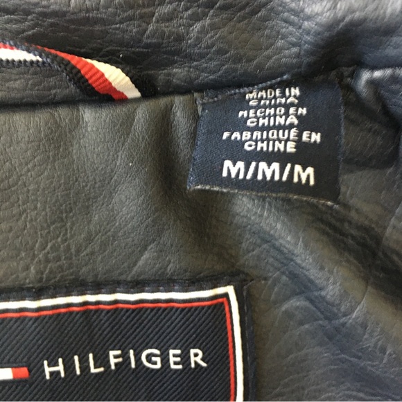 Tommy Hilfiger Leather Biker Jacket Navy Blue Size Medium - Picture 13 of 15